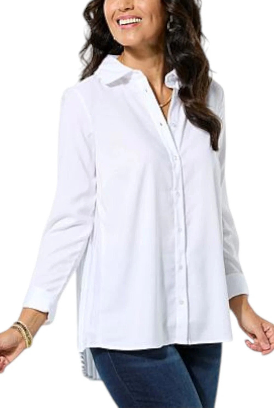 Nina Leonard Women's Long Sleeve Collared Front Shirt White - Regular